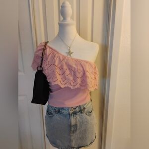Old Navy Blush Pink Eyelet Off-Shoulder Top